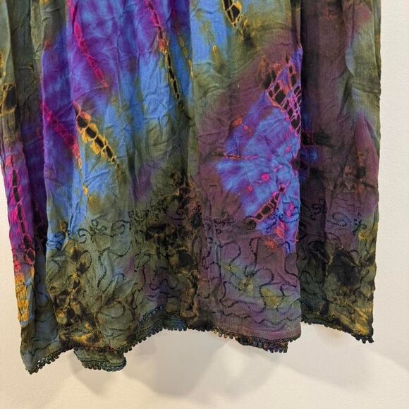Green Purple tie dye tank top with lace trim One size Boho Indie Festival Grunge - Picture 3 of 8